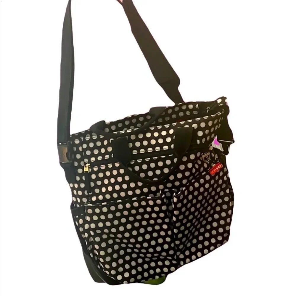 Skip Hop tote polka dots black white diaper bag messenger style target designer